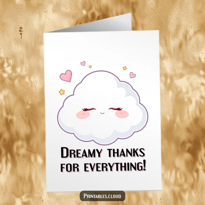 Funny Free Printable Thank You Card: A content cloud dreaming peacefully, expressing gratitude in a uniquely sweet and sleepy manner.