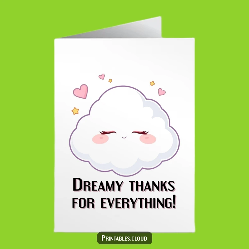 Free Printable Thank You Card: Grateful Cloud Dreaming Sweetly, Downloadable Gift