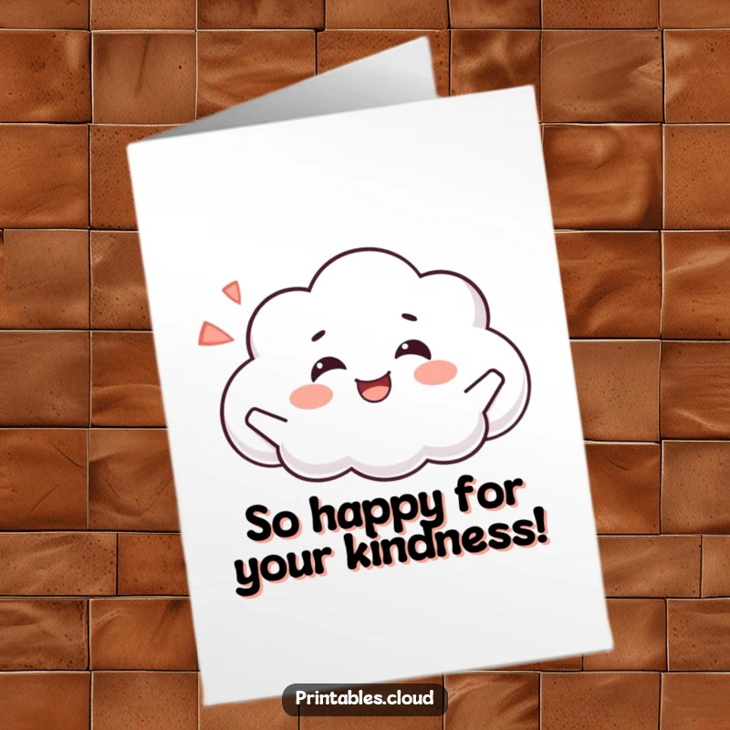 Funny Free Printable Thank You Card: A cloud character posing with a blissful, happy sigh.