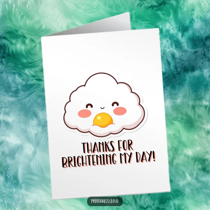 Funny Free Printable Thank You Card: A cloud with pink cheeks watching a small, delightful sun rise.