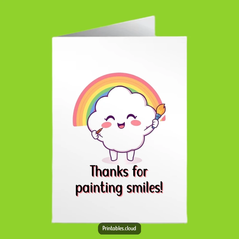 Free Printable Thank You Card: Cloud Painting Rainbow Downloadable Gift