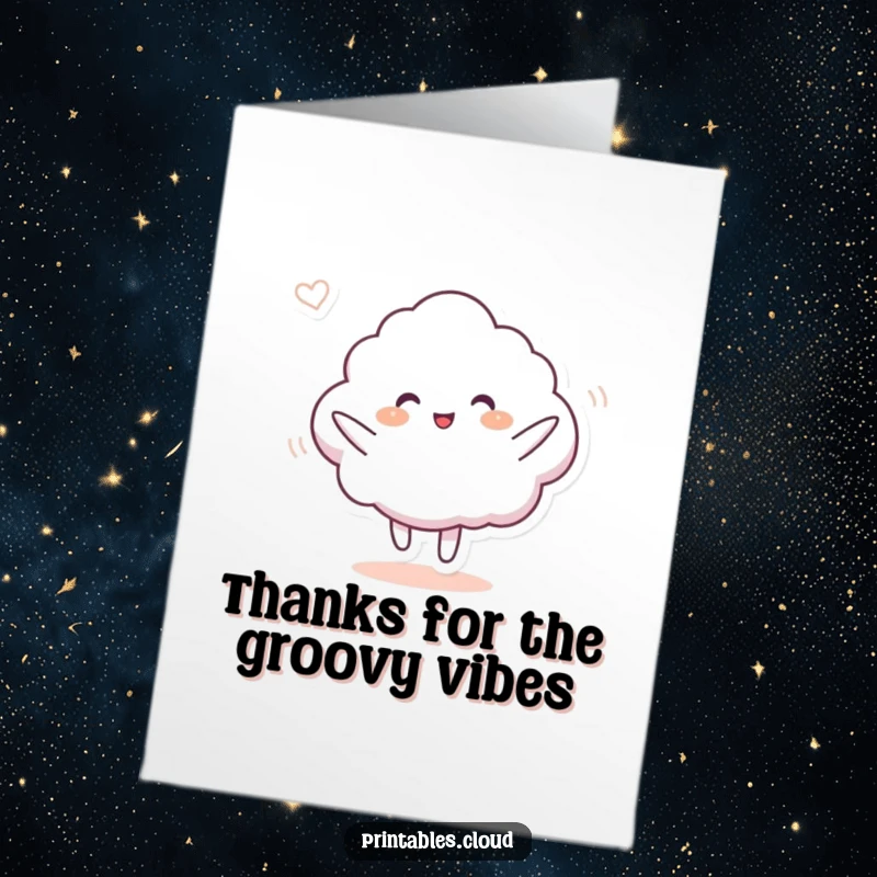 Funny Free Printable Thank You Card of a cloud character performing a hilarious, energetic dance in a light breeze.