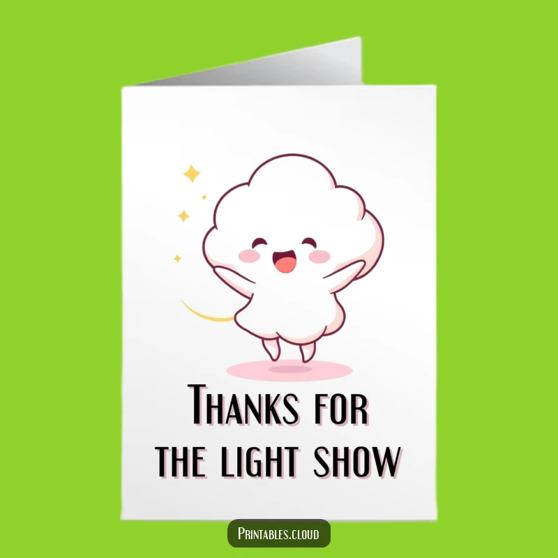 Free Printable Thank You Card: Dancing Cloud Gratitude Funny Downloadable Gift for Friends