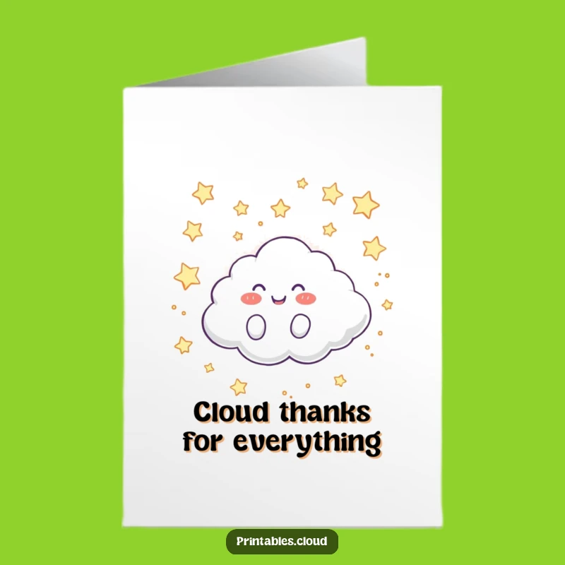 Free Printable Thank You Card - Happy Cloud Rolling Thanks, Thoughtful Downloadable Gift