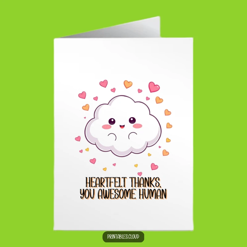 Free Printable Thank You Card: Heart Rain Cloud Thanks Funny Downloadable Gift for Affection
