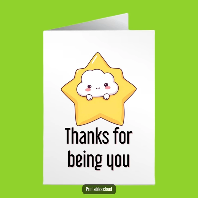 Free Printable Thank You Card: Shy Cloud Peeking Funny Downloadable Gift