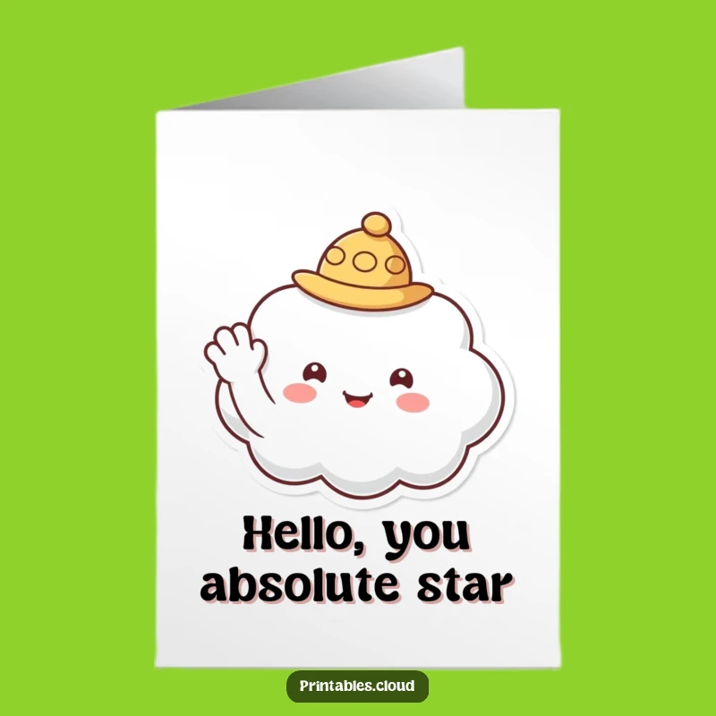 Free Printable Cloud Thank You Card: Tiny Hat Wave Downloadable Greeting