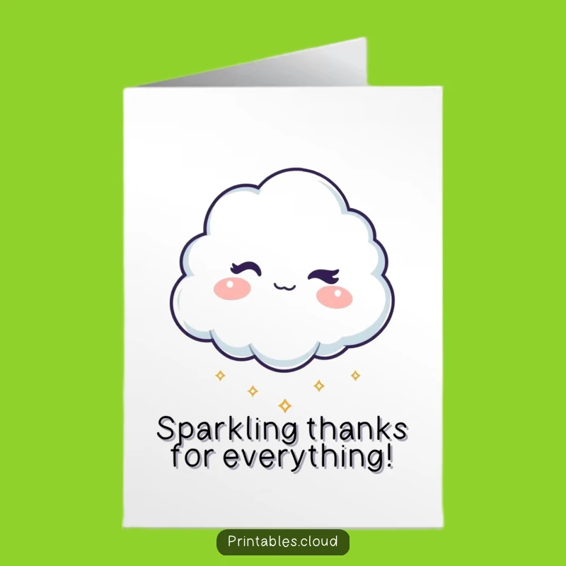 Free Printable Thank You Card: Winking Cloud Sparkles Gratitude Funny Downloadable