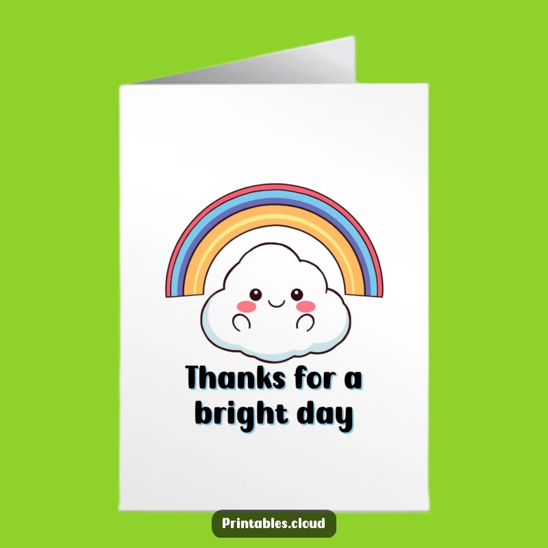 Free Printable Happy Cloud Thank You Card: Rainbow Gratitude - Funny Downloadable Gift