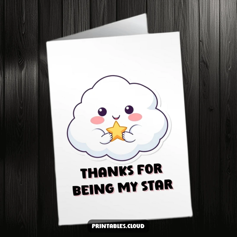 Funny Free Printable Thank You Card: A smiling cloud offers a sparkling star, a sweet way to say thank you.