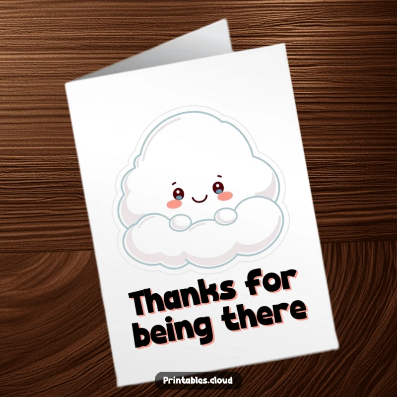 Funny Free Printable Thank You Card: A shy cloud peeking out from behind a big smiling cloud.