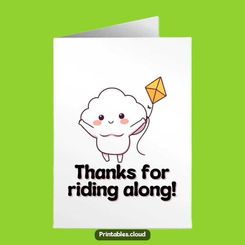 Free Printable Cloud Thank You Card: Kite Ride Thanks Downloadable