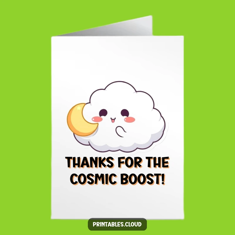 Free Printable Thank You Card: Funny Cloud & Moon Catching Gift