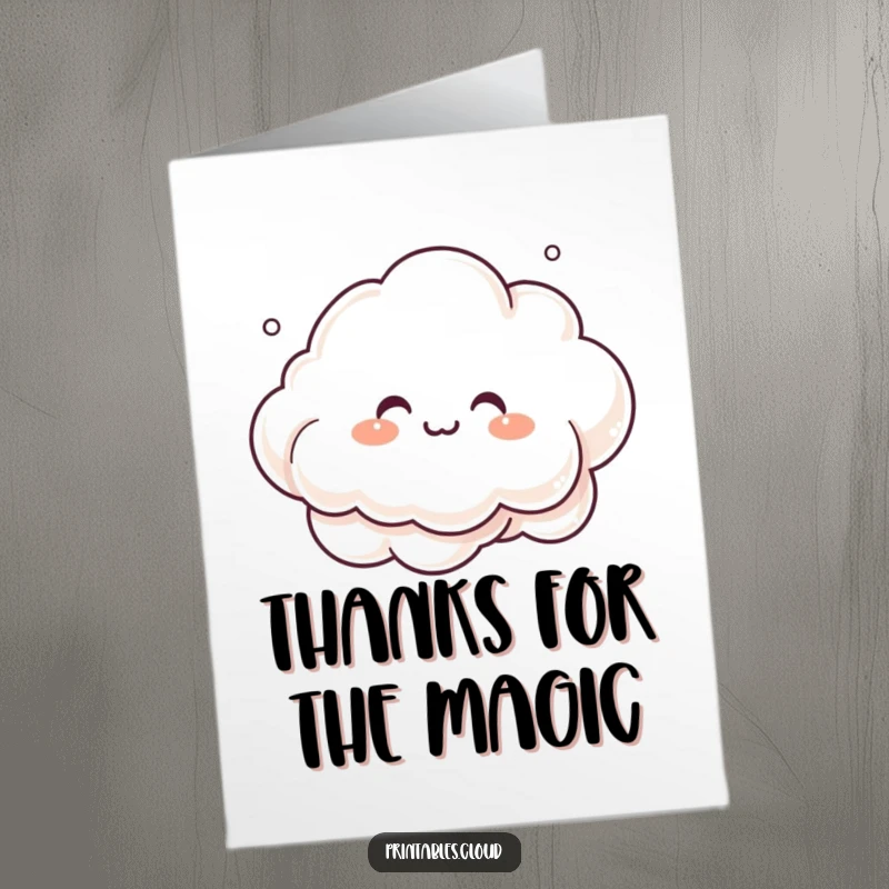 Funny Free Printable Thank You Card: Giggling cloud artist spraying mist, playful creativity, unique thanks.