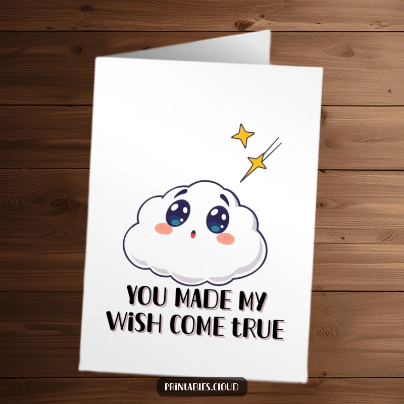 Funny Free Printable Thank You Card: Surprised cloud amazed by a shooting star, wide-eyed expression, memorable thanks.