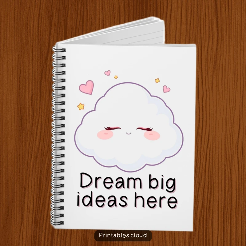 Funny dreaming cloud notebook, ideal for journaling sugar plum dreams and creative ideas, offering whimsical inspiration.