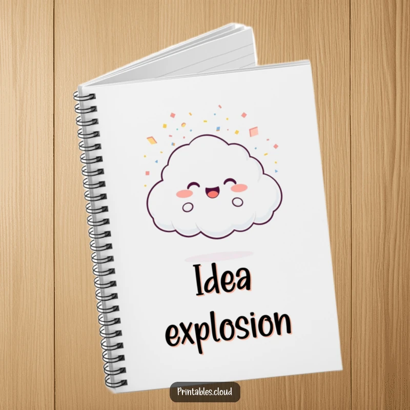 Funny Notebook: A joyful cloud character showers light particles like confetti across the pages, perfect for festive notes.