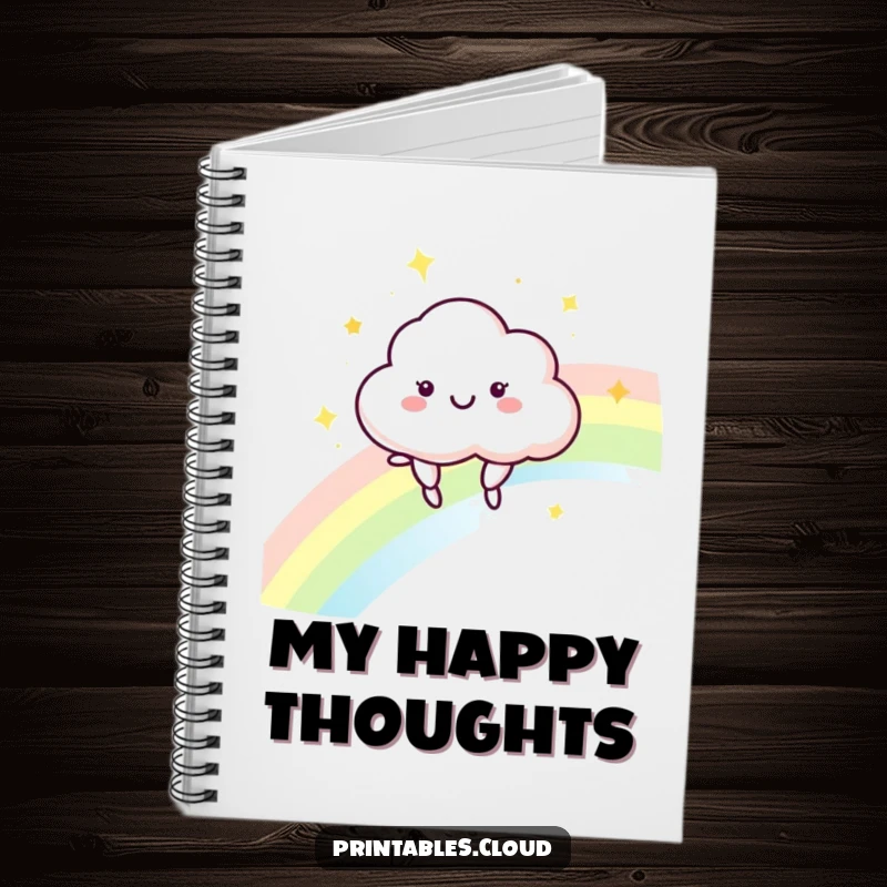 Funny Cloud Notebook: Cloud character happily bouncing on a rainbow, perfect for notes.