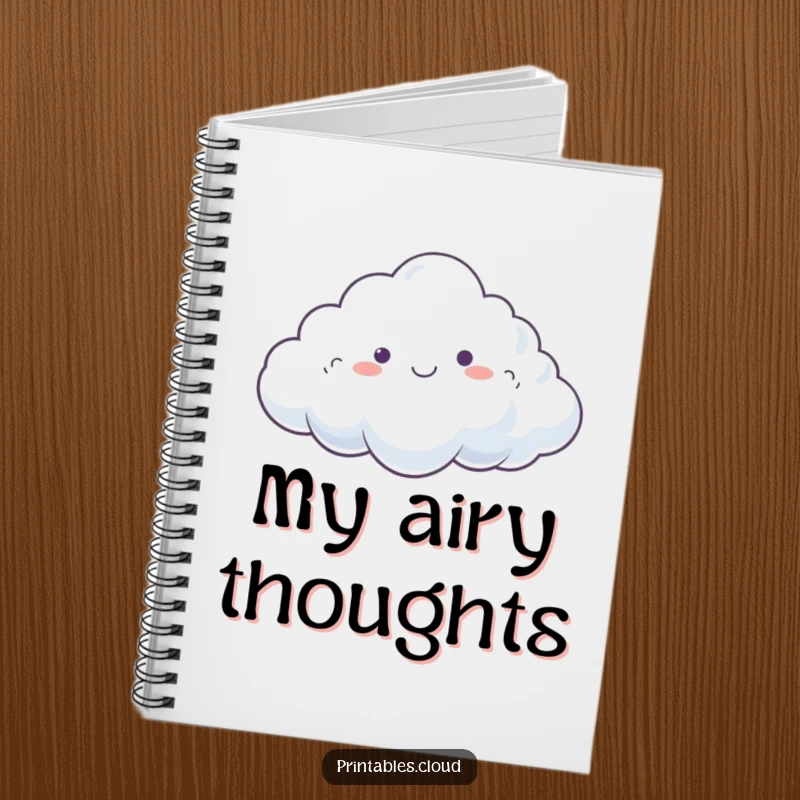 Funny Notebook with a dreamy cloud happily drifting on a gentle breeze, perfect for writing and reflection.