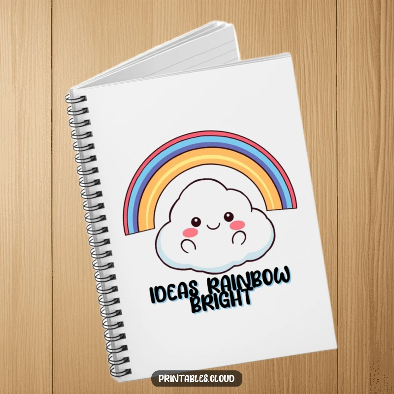 Funny happy cloud floating with rainbow arching over it notebook cover, cheerful design, practical humor, perfect funny gift.