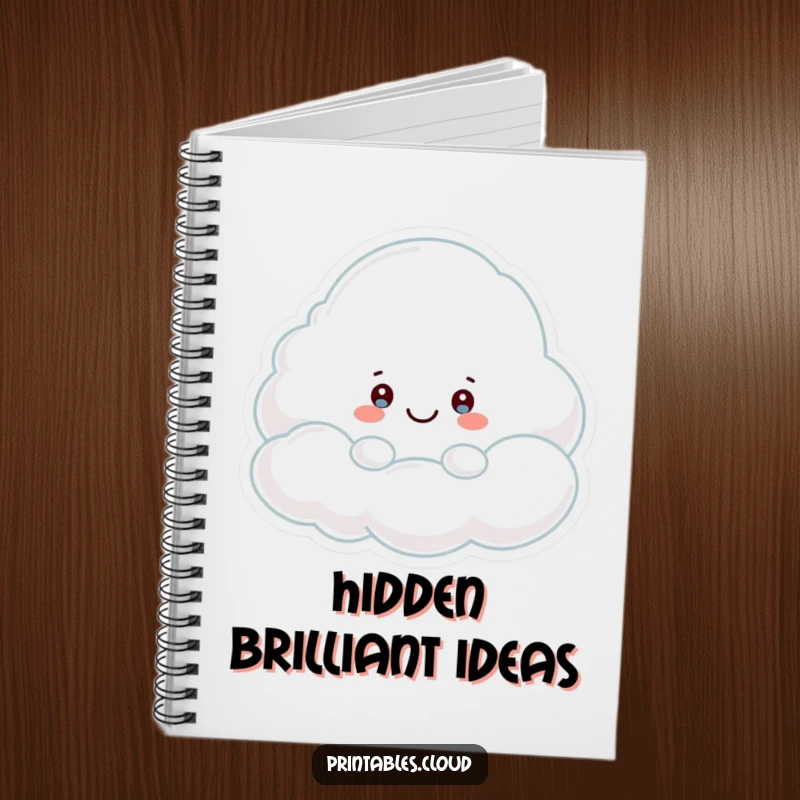 Funny Notebook: A shy cloud character playfully peeking out from behind a smiling cloud, perfect for jotting down secrets.