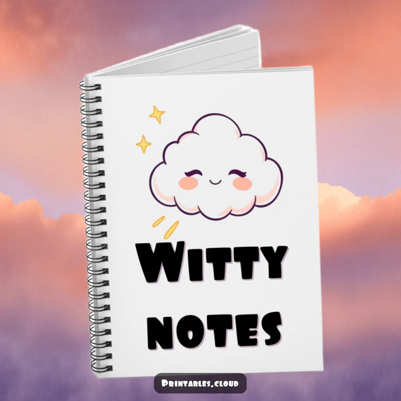 Funny Notebook: A winking cloud character winks, scattering glitter across the pages, perfect for playful notes.