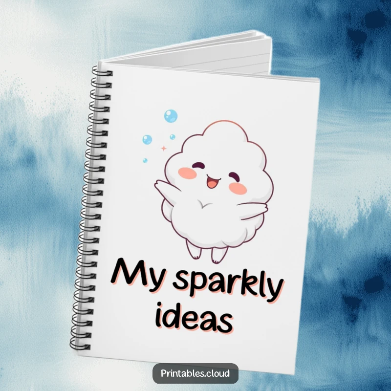 Funny Notebook: Cute cloud character joyfully juggling dewdrops, perfect for capturing thoughts and bright ideas with a whimsical touch.