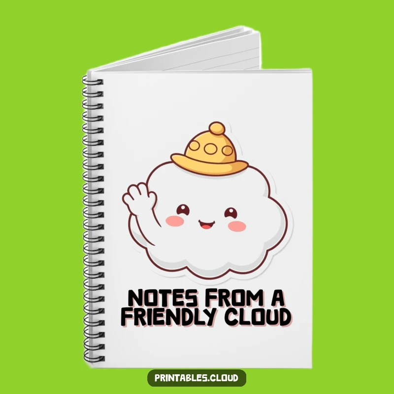Funny Cloud Notebook - Waving Hat Character Journal Gift for Friendly Notes