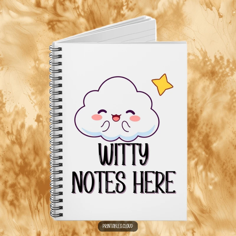 Funny Cloud Notebook: Cheering cloud character with a winking star, perfect for notes.