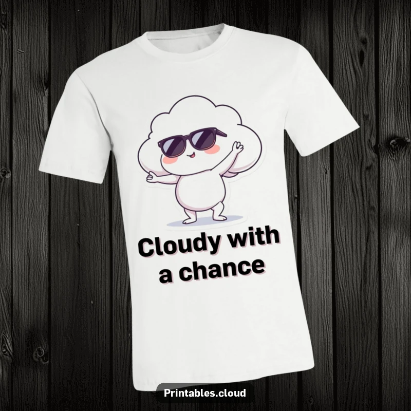 Funny t-shirt showing a cloud character with sunglasses performing a yoga pose, perfect for comfort and expressing a cool attitude.