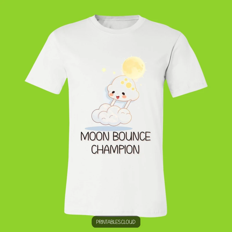 Funny Cloud Character T-Shirt: Playful Moon-Bouncing Tee for Celestial Fun