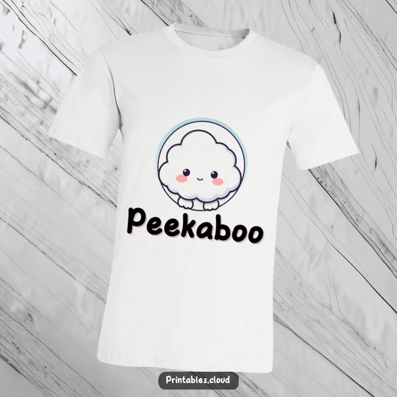Funny t-shirt of a curious cloud character peeking through a keyhole shape, perfect for sparking intrigue and smiles.