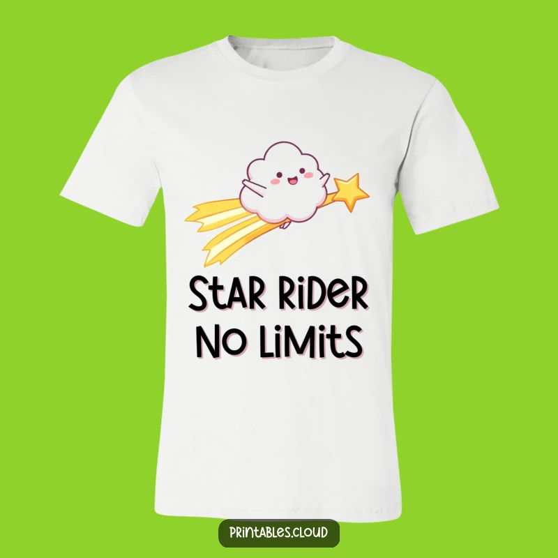 Funny Shooting Star Cloud T-Shirt: Happy Rider's Cosmic Adventure