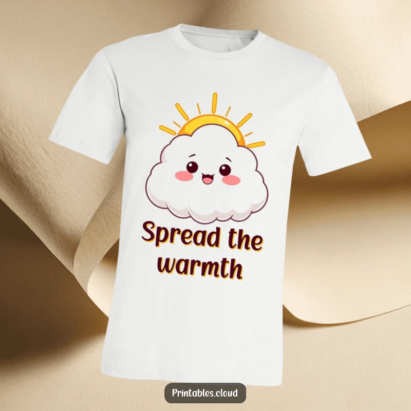 Funny t-shirt depicting a helpful cloud character offering a warm ray of sunshine, symbolizing positivity and warmth.