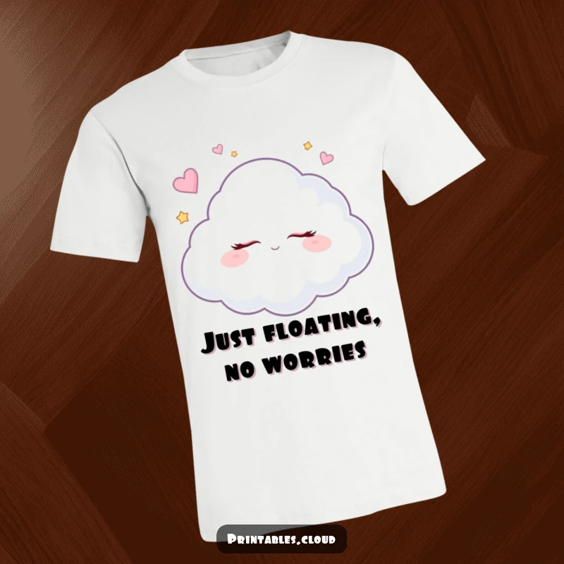 Funny dreaming cloud t-shirt, eyes closed, enraptured by sugar plum visions, showcasing a comical and lighthearted style.