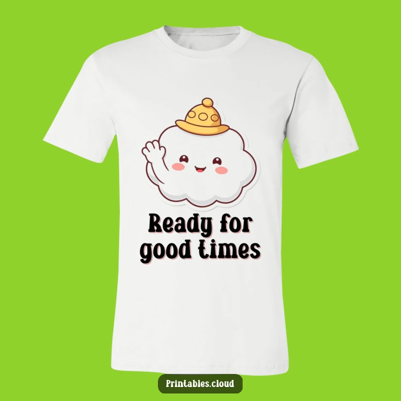 Funny Waving Cloud Hat T-Shirt - Friendly Character Gift for Happy Vibes