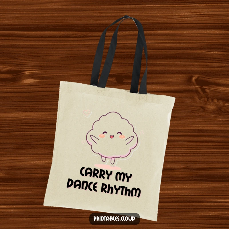 Funny tote bag featuring a cloud character doing a silly dance in a gentle breeze, perfect for carrying essentials with a touch of humor.