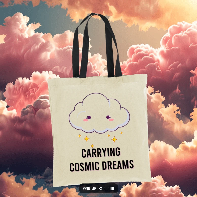 Funny dreaming cloud with stars drifting from edges tote bag, whimsical design, practical humor, excellent funny gift.