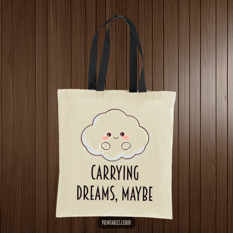 Funny Cloud Tote Bag featuring a supremely lazy, smiling cloud character, ideal for carrying essentials with a touch of humorous relaxation.
