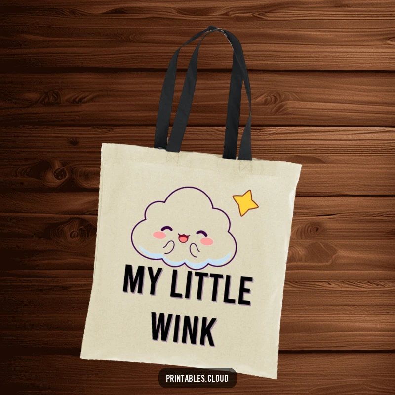 Funny Cloud Tote Bag: A cheering cloud character is met with a playful wink from a tiny star.