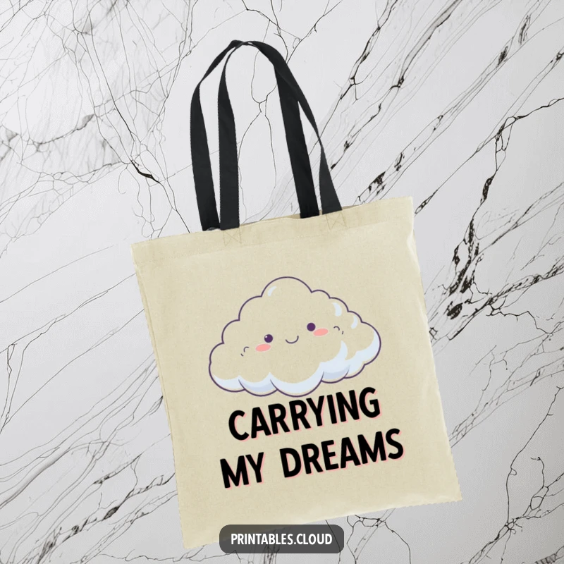 Funny Tote Bag with a dreamy cloud happily drifting on a gentle breeze, perfect for carrying life's essentials.