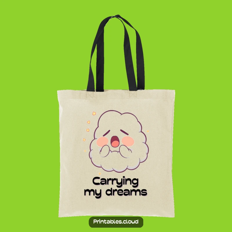 Funny Sleepy Cloud Tote Bag: Charming Yawning Character, Glowing Dust Design, Gift Idea