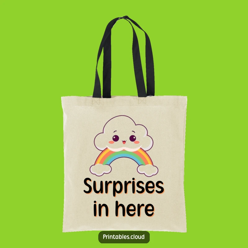 Funny Surprised Cloud Tote Bag: Peeking Over Rainbow, Whimsical & Humorous Carry-all, Funny Gift