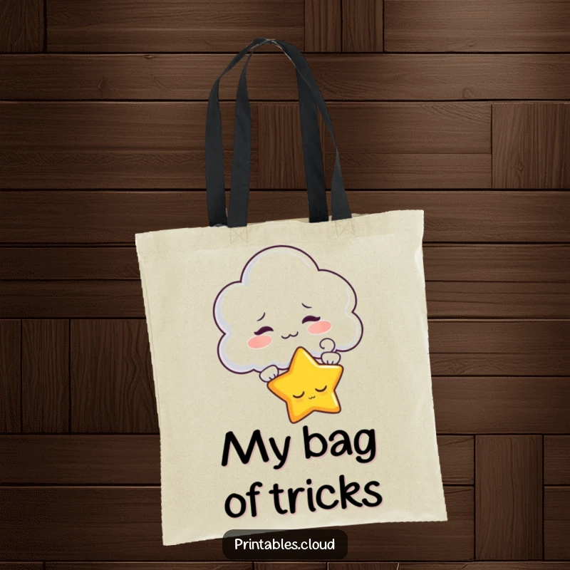 Funny tote bag with a mischievous cloud character puffing at a sleepy star, perfect for everyday use and a giggle.